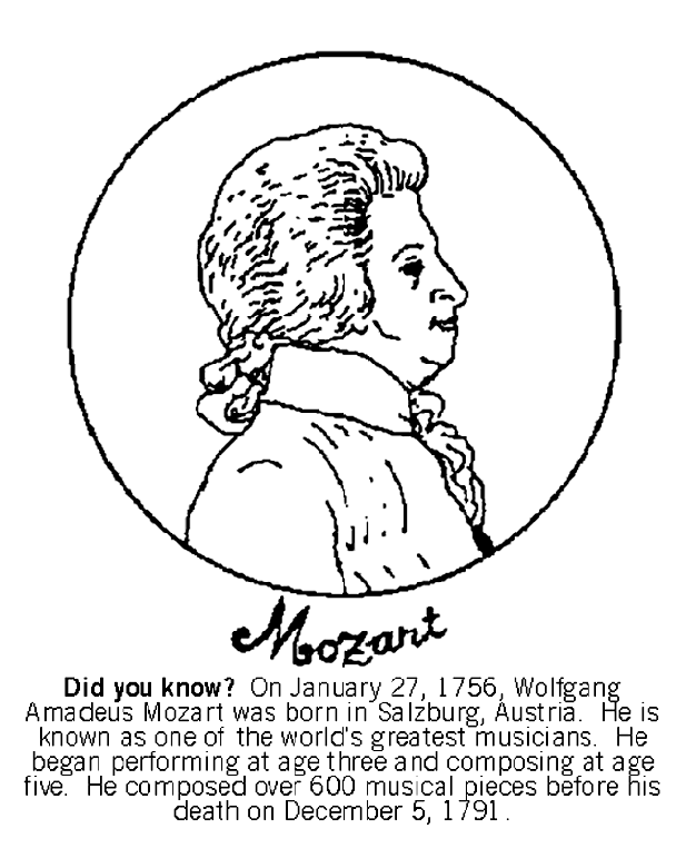 Wolfgang Amadeus Mozart Coloring Page